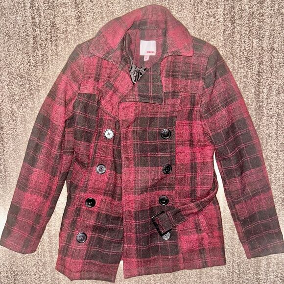 Bongo Women's Double Breasted Red Plaid Button Pea Coat Size Small - Picture 4 of 9